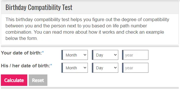 Play Birthday Compatibility Test Game Online Free