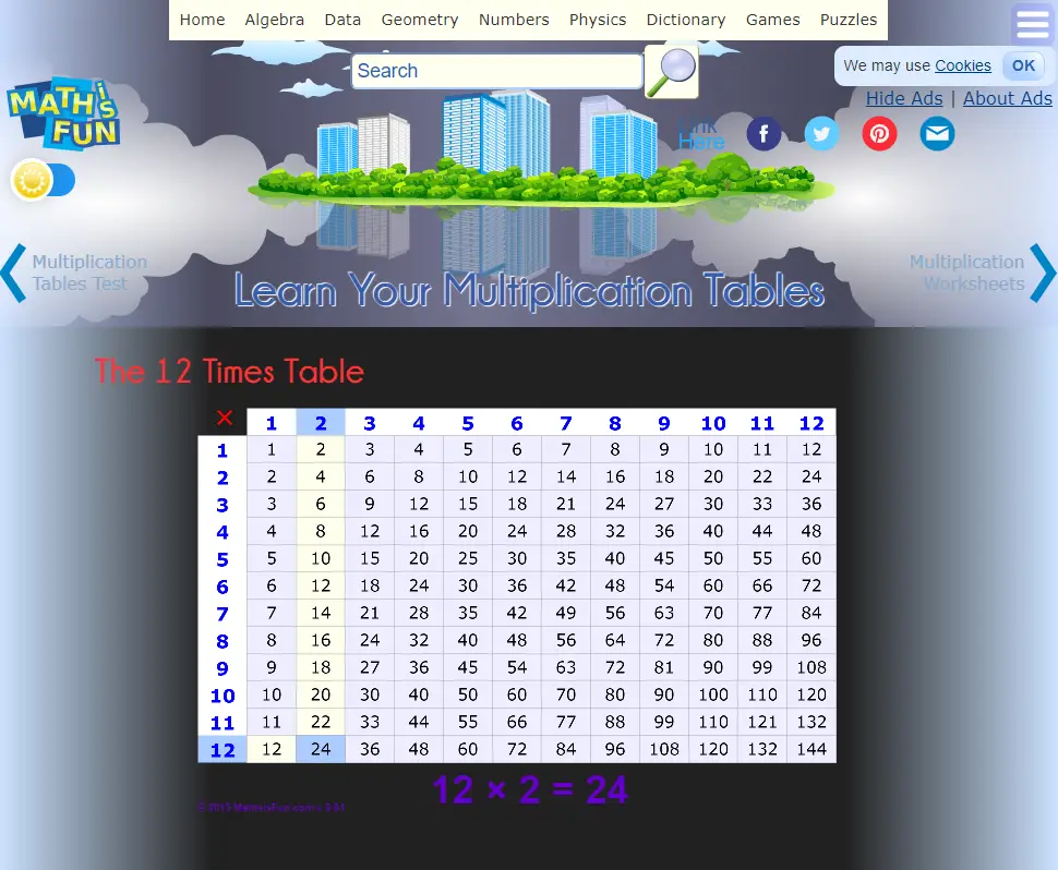 Play Multiplication Charts Game Online Free